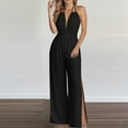 thumbnail image 1 of WMTBSRSW Halter Jumpsuits for Women 2025 Elegant Sleeveless Deep V Neck Rompers with Side Split Elastic Waisted Wide Leg Maxi Pants Jumpsuit Y2k Clothes for Ladies, 1 of 6