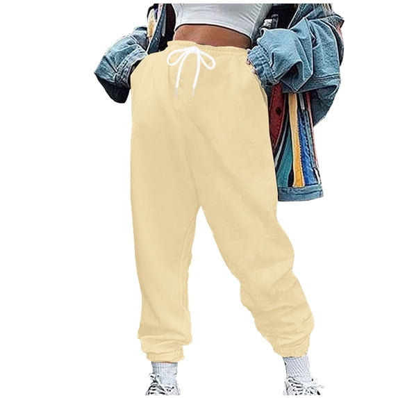 WMTBSRSW High Waist Jogger Sweatpants Solid Casual Elastic Botton Active Sweatpants Cozy Drawstring Cinch Sweatpants Ladies Loungewear
