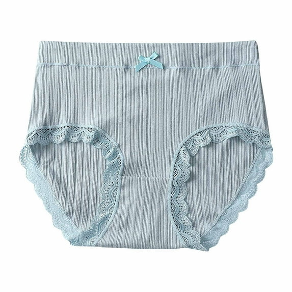 WMTBSRSW High Waiste Bikini Panties for Women Classical Breathable Cotton Underwear Lace Trim Rib Knit Ladies Panty with Bow Full Coverage Boyshort