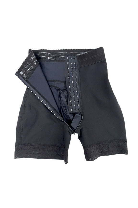 High Waisted Shapewear for Curvy Women Plus Size Tummy Control Shorts Butt Lifting Body Shaper Fajas Shorts with Three Breasted Hook Zipper Closure