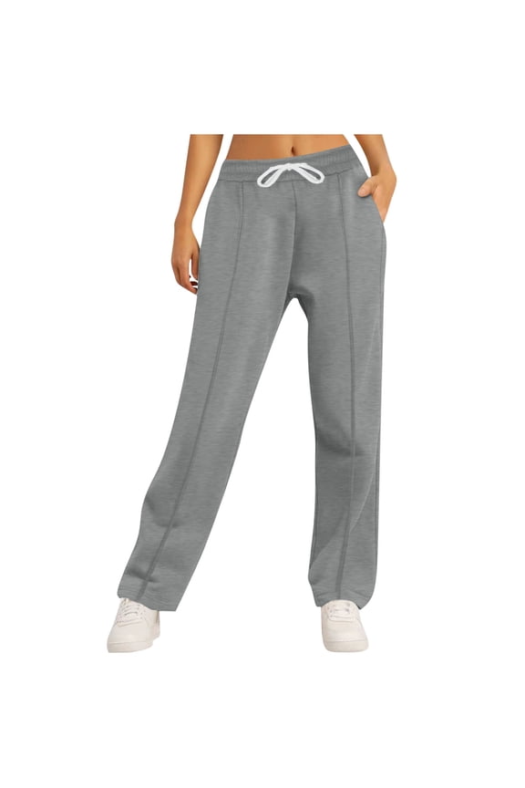 High Waisted Sweatpants Women Wide Leg Solid Color Drawstring Sweat Pants 4-Way Stretch Travel Pocketed Pants Anti-Pilling Gray XXL