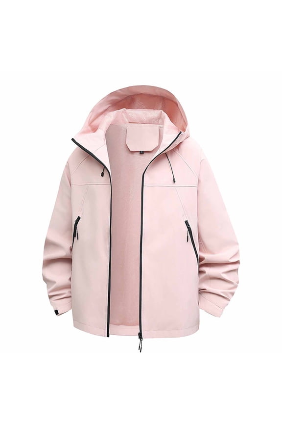 Hiking Waterproof Shell Jacket for Women Outdoor Windbreaker Rain Coat Fall Winter Lightweight Full Travel Hooded Rain Jacket for Running Mountain Pink XXL