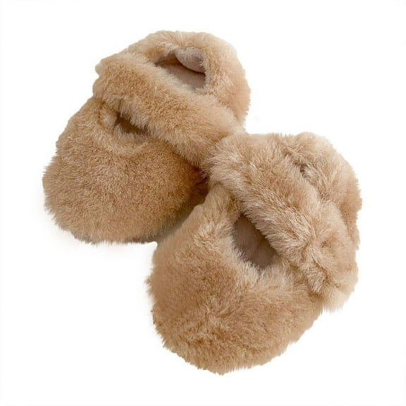 WMTBSRSW Infrany Baby Plush Soft Sole Shoes Cozy Fuzzy Fleece PU Leather Shoes Winter Warm House Shoes Casual Solid Shoes