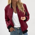 thumbnail image 1 of WMTBSRSW Jackets for Women Trendy Bomber Jacket Lightweight Zip up Coat Solid Color Casual Shackets with Zipper Pockets Outwear Wine, 1 of 7