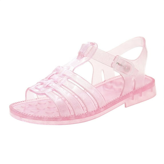 WMTBSRSW Jelly Sandals for Girls Soft Flat Dress Sandals with Adjustable Strap Breathable Summer Casual Shoes