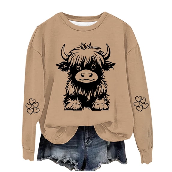 WMTBSRSW Kids (1-14 Years ) Highland Cow Crewneck Sweatshirts Boys Girls Cute Funny Graphic Sweatshirt Cowgirl Long Sleeve Plus Size Oversized Pullover Tops