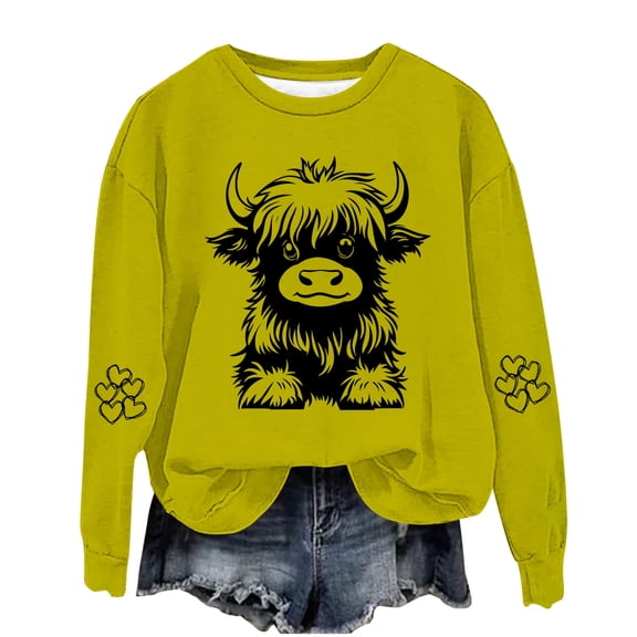 WMTBSRSW Kids (1-14 Years ) Highland Cow Crewneck Sweatshirts Boys Girls Cute Funny Graphic Sweatshirt Cowgirl Long Sleeve Plus Size Oversized Pullover Tops