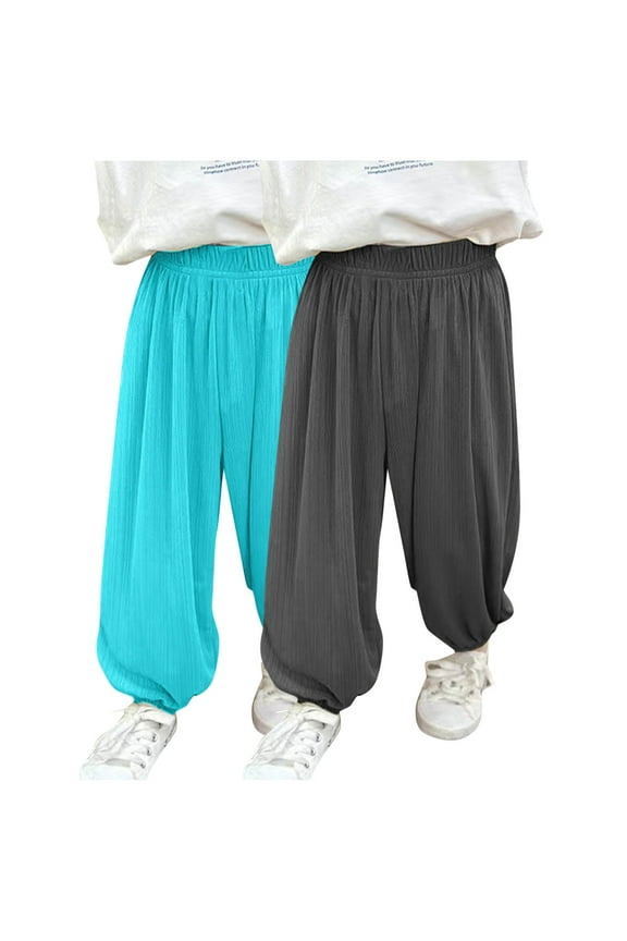 Kids' 2-Pack Modal Cooling Pants Lightweight Anti-Mosquito Joggers with Elastic Cuffs Summer Loose Lounge Pants 2-12 Years