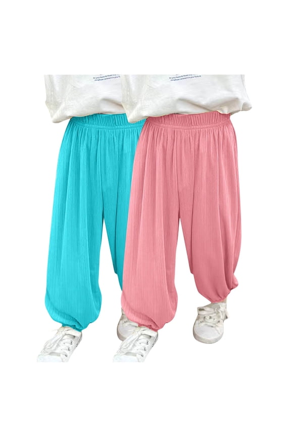 Kids' 2-Pack Modal Cooling Pants Lightweight Anti-Mosquito Joggers with Elastic Cuffs Summer Loose Lounge Pants 2-12 Years