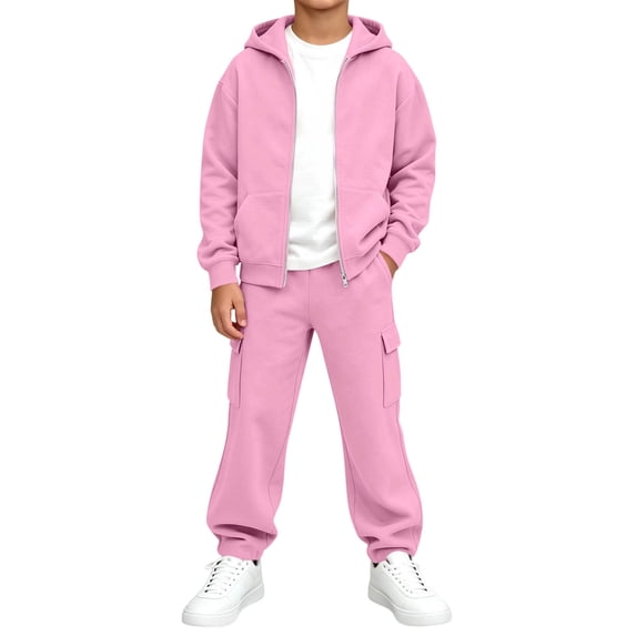 WMTBSRSW Kids 2 Piece Tracksuit Zip Up Hoodie Sweatshirt and Jogger Pants Casual Sports Set for Boys Girls 5-14 Years