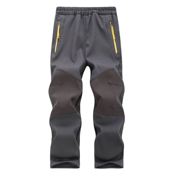 WMTBSRSW Kids Boys Girls Patchwork Hiking Pants Waterproof Winter Warm Elastic Waist Pants Fleece Lined Thermal Trousers with Zipper Pockets Gray M