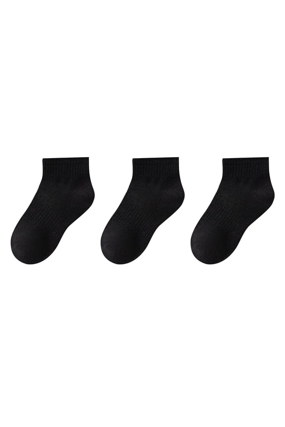 Kids Cotton Crew Socks 3 Pairs Classic Cotton Socks for Boys & Girls Moisture-Wicking Anti-Odor Sports Socks Solid Color 3-12 Years