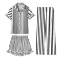 thumbnail image 1 of WMTBSRSW Back to School Outfits Kids Lightweight Summer Clothing Sets Boys Girls Trendy Striped 3 Piece Sleep Sets Soft Short Sleeve Button Down Shirt Shorts and Pants Black 7 Years, 1 of 7