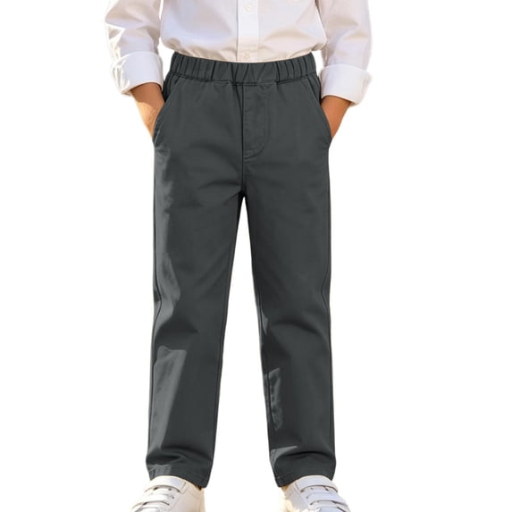 WMTBSRSW Kids School Uniform Pants Straight Leg Pants Solid Color Elastic Waist Casual Trousers with Pockets for Boys Girls 5-15 Years