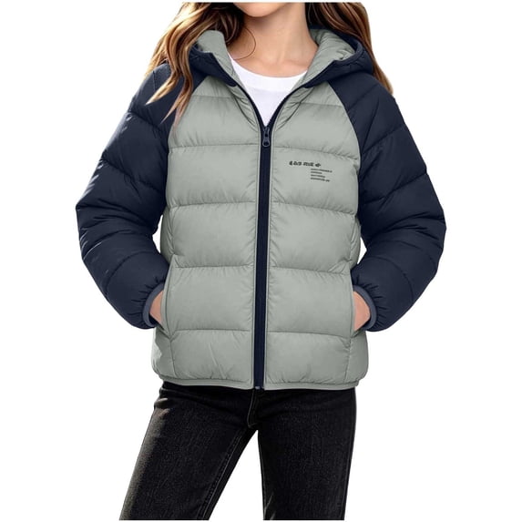 WMTBSRSW Kids Winter Coat Boys Girls Color Block Zip up Puffer Quilted Hooded Jackets Thermal Long Sleeve Windbreaker Outwear with Pockets