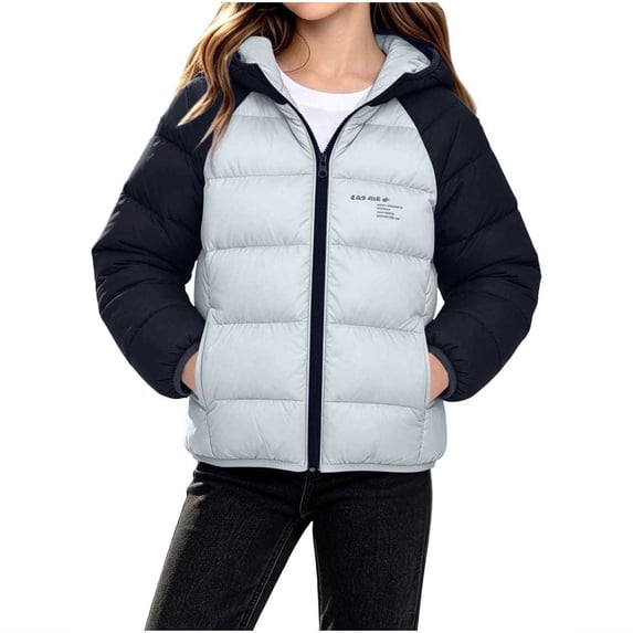 WMTBSRSW Kids Winter Coat Boys Girls Color Block Zip up Puffer Quilted Hooded Jackets Thermal Long Sleeve Windbreaker Outwear with Pockets