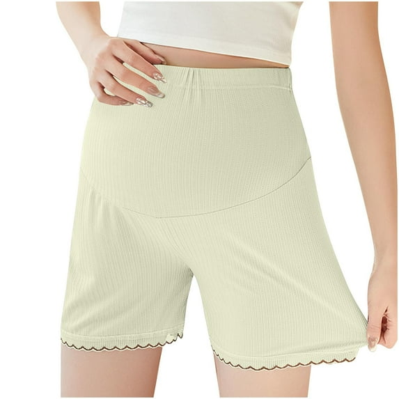 WMTBSRSW Lace Trim Maternity Shorts Stretchy Adjustable High-Rise Pregnancy Underwear Seamless Lightwieght Lounge Sleep Pajama Shorts