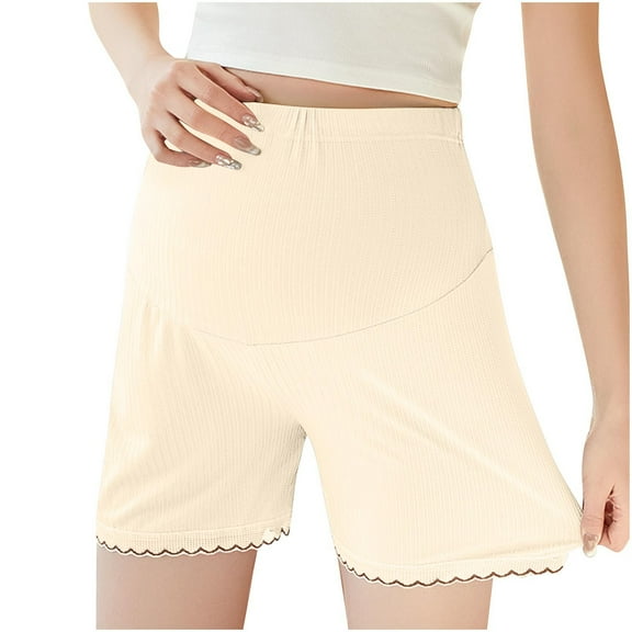 WMTBSRSW Lace Trim Maternity Shorts Stretchy Adjustable High-Rise Pregnancy Underwear Seamless Lightwieght Lounge Sleep Pajama Shorts
