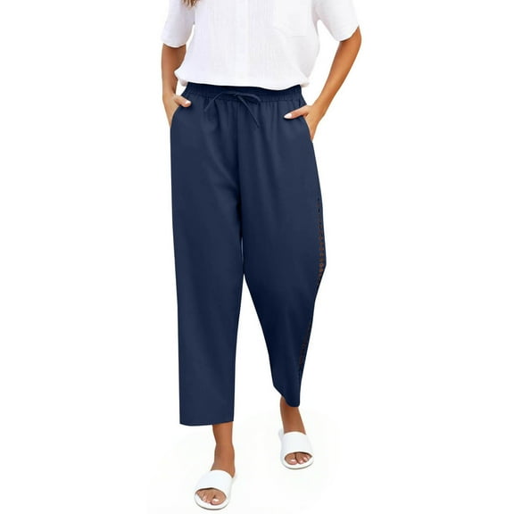 WMTBSRSW Linen Pants Women Loose Casual Pants with Pockets Side Hollow out Drawstring Sweatpants High Wasietd Active Full Lenhth Pants