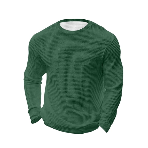 WMTBSRSW Long Sleeve Shirts for Men S-5XL Breathable Waffle Crewneck Summer Tops Strechy Athletic Workout Running Gym Tee Regular and Plus Size Army Green Medium