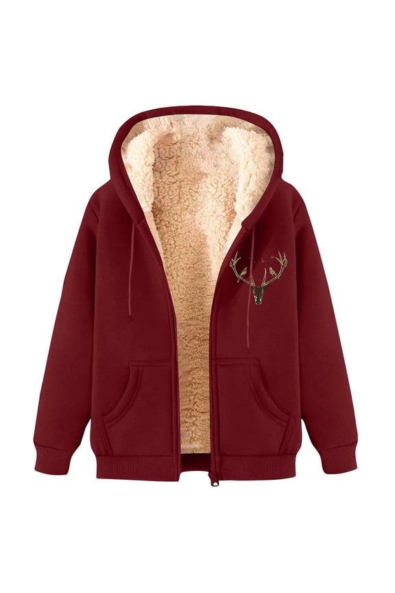 Men Fleece Lined Jackets Winter Trendy Reindeer Print Long Sleeve Coats Zip Up Hoodies Sweatshirts Sherpa Lining Cardigan with Pockets