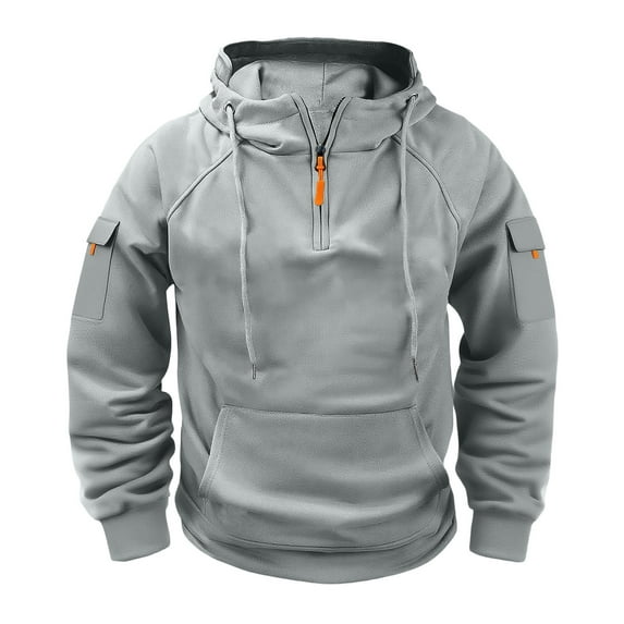 WMTBSRSW Men Tactical Hoodies Quarter Zip Long Sleeve Hooded Sweatshirts with Pockets Fashion Gothic Drawstring Pullover Tops Gray S