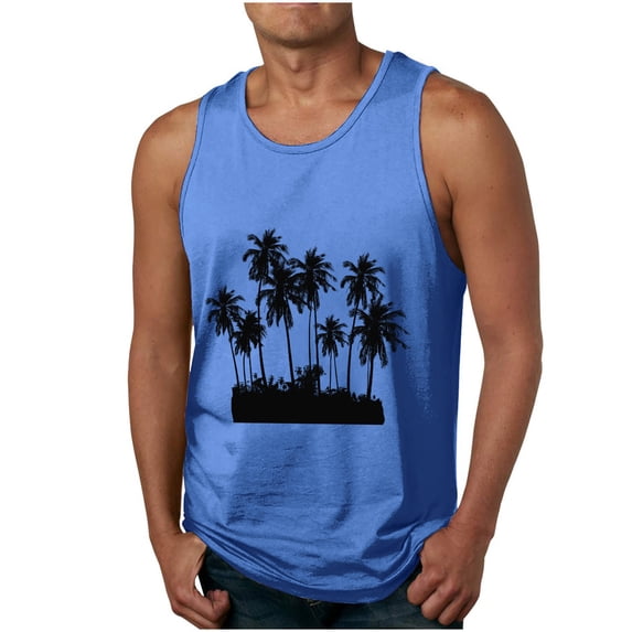 WMTBSRSW Men Tank Tops Graphic Palm Tree Print Round Neck Sleeveless Basic T Shirts Hawaiian Summer Beach Loose Pullover