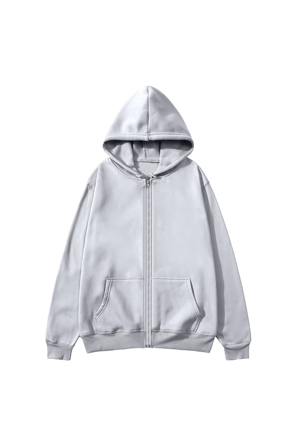 Men's Basic Hoodies Lightweight Fleece Oversized Full Zip Hooded Jackets Solid Casual Drop Shoulder Sweatshirt with Pockets Gray XX-Large