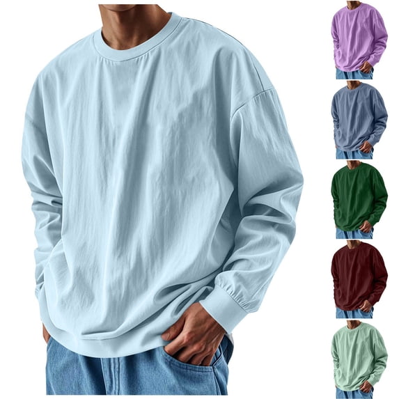 WMTBSRSW Men's Big and Tall Basic Tee Fall Long Sleeve Shirts Solid Casual Crewneck Sweatshirts for Workout Gym Mint Green X-Large