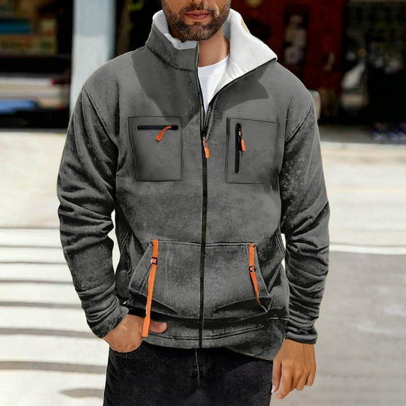 WMTBSRSW Men's Fashion Fleece Lined Cargo Hoodies Warm Full Zip Hoodie Jackets Vintage Tactical Hoodie Thermal Long Sleeve Sweatshirts with Pockets Dark Gray XXXXL