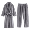 thumbnail image 1 of WMTBSRSW Men's Flannel Pajamas Sets Fuzzy Fleece Long Sleeve Robe and Pjs Bottom Sofy Plush Sherpa Collar Spa Bathrobe Sets Warm Winter Loungewear Sleepwear Gray, 1 of 6