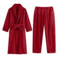 thumbnail image 1 of WMTBSRSW Men's Flannel Pajamas Sets Fuzzy Fleece Long Sleeve Robe and Pjs Bottom Sofy Plush Sherpa Collar Spa Bathrobe Sets Warm Winter Loungewear Sleepwear Wine, 1 of 6
