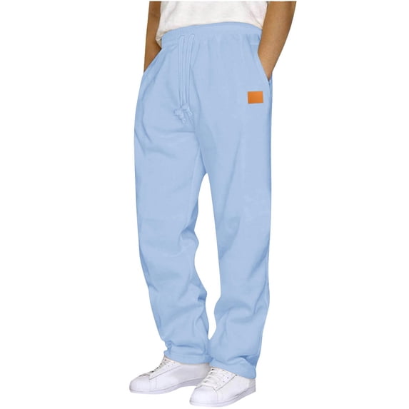 WMTBSRSW Men's Fleece Lined Baggy Sweatpants Casual Straight Leg Active Sweat Pants Drawstring Athletic Workout Gym Jogger with Pockets Light Blue X-Large