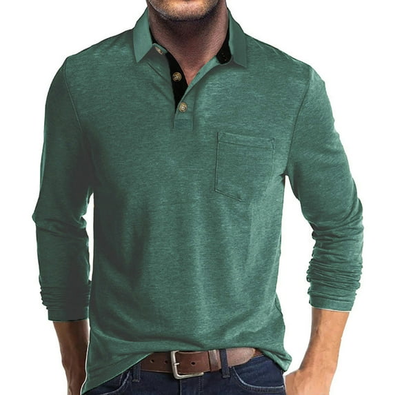 WMTBSRSW Men's Henley Long Sleeve Shirts Casual Button Lapel T-Shirt Pullover Solid Casual Basic Tees with Pocket Army Green XL