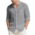 thumbnail image 1 of WMTBSRSW Men's Lightweight Long Sleeve Shirts with Chest Pocket Solid Lapel Button Down Shirts Casual Beach Vacation Outfits Gray 3X-Large, 1 of 7