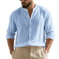 thumbnail image 1 of WMTBSRSW Men's Linen Shirts Soft Long Sleeve Shirts Solid Casual Button Down Shirts Lightweight Beach Vacation Outfits Light blue X-Large, 1 of 6