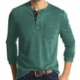 thumbnail image 1 of WMTBSRSW Men's Long Sleeve Henley Shirts Pocket Button T-Shirts Casual Pullover Shirt Soft Stretch Basic Tees Fall Tops Green M, 1 of 5