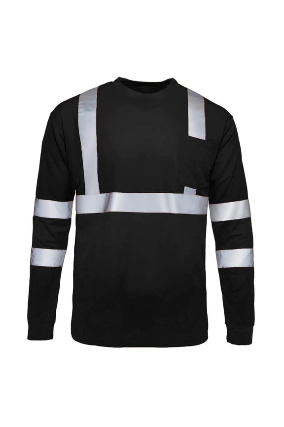 Men's Long Sleeve Shirts Hi Vis Safety Shirts Breathable Reflective Striped Work Shirts Patchwork Pullover Tops Black L