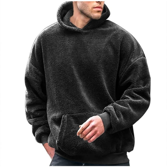 WMTBSRSW Men's Mens Sherpa Hoodies Fuzzy Fleece Pullover Sweatshirts Long Sleeve Comfy Hooded Sweatshirt Winter Outerwear with Pocket BigA and Tall S-5XL