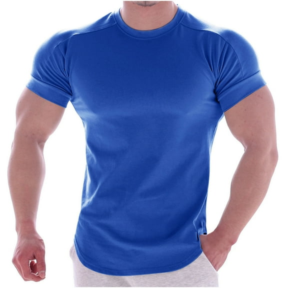 WMTBSRSW Men's Muscle Round Neck T Shirt Short Sleeve Longline Basic Shirt Quick Dry Gym Workout Athletic Tee Shirts