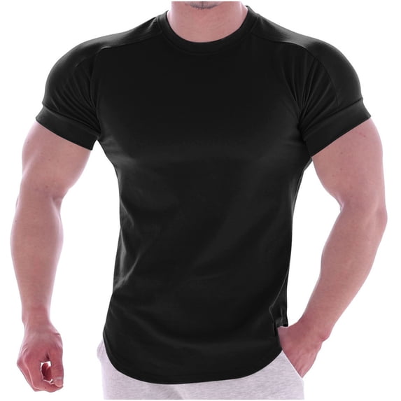 WMTBSRSW Men's Muscle Round Neck T Shirt Short Sleeve Longline Basic Shirt Quick Dry Gym Workout Athletic Tee Shirts Clearances