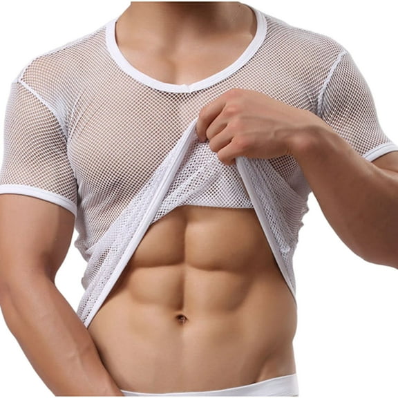 WMTBSRSW Men's Muscle ShirtsSee Through Round Neck Short Sleeve Mesh Tshirt Party Top Casual Top Undershirts