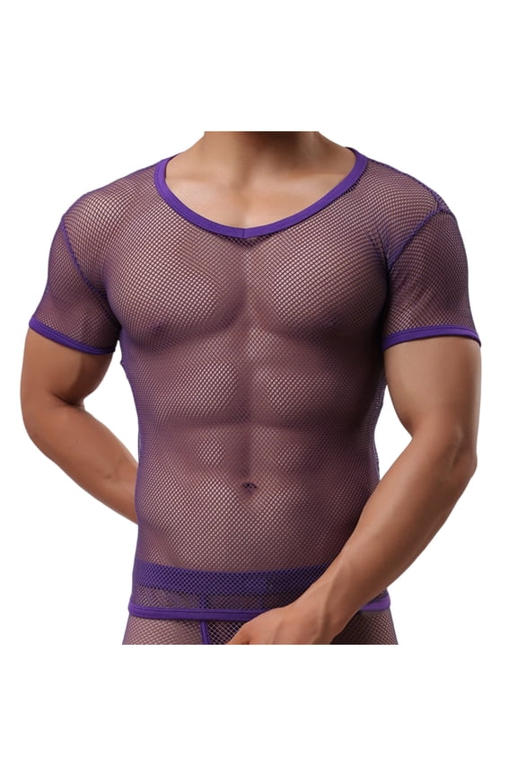 Men's Muscle ShirtsSee Through Round Neck Short Sleeve Mesh Tshirt Party Top Casual Top Undershirts