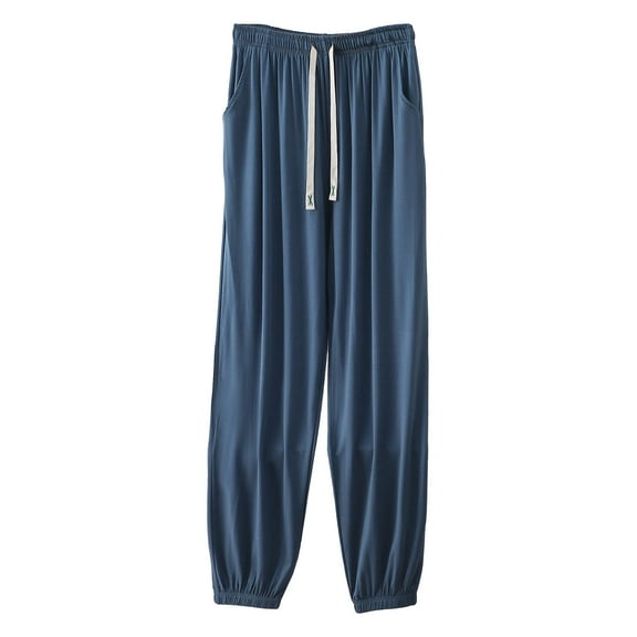 WMTBSRSW Men's Pajama Pants Lightweight Soft Lounge Pant with Pockets Sleep Pj Drawstring Bottoms Solid Color Loose Casual Full Length Trousers