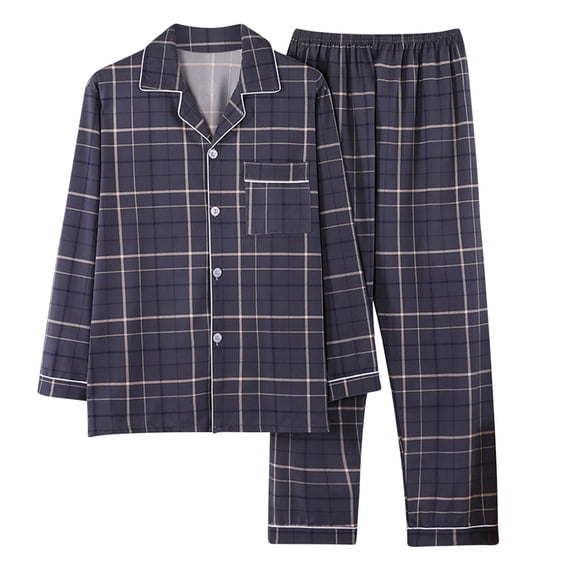 dazeni Men's Plaid Pajamas Set Long Sleeve Lounge Sets Lightweight Sleepwear 2 Piece Pj Set with Soft Button Down Shirts and Full Length Pants Big and Tall