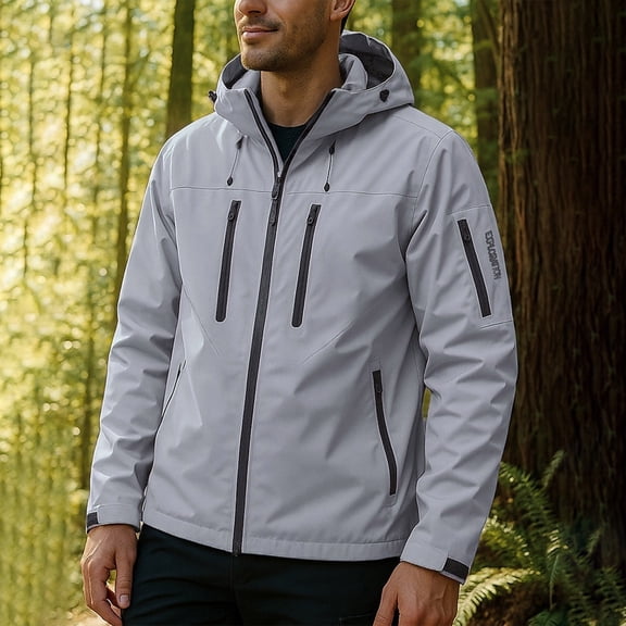 WMTBSRSW Men's Plus Size S-4XL Rain Jacket Waterproof Winterbreaker with Hood Lightweight Full Zip up Rain Coat for Hiking Golf Running Gray XXXXL