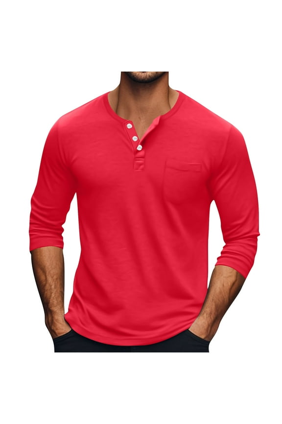 Men's Plus Size Tops Basic Henley Shirts Casual 3 Button Long Sleeve Shirts Lightweight Solid Crewneck T Shirts
