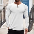 thumbnail image 1 of WMTBSRSW Men's Ribbed Knit Basic Tops Stretchy Slim Fit Henley Shirts Casual Long Sleeve Workout Tops Solid Button T Shirts White L, 1 of 5