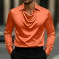 thumbnail image 1 of WMTBSRSW Men's Satin Dress Shirt Cowl Neck Business Office Blouse Stylish Loose Long Sleeve Lapel Work Shirts Orange M, 1 of 6