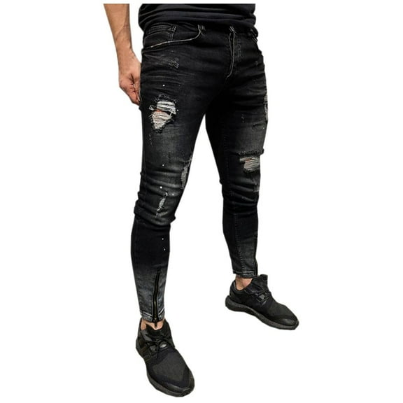 WMTBSRSW Men's Slim Fit Stretch Jeans Ripped Skinny Jeans Punk Gothic Zipper Denim Pants Hip hop Tapered Jean Streetwear Comfort Male Pants